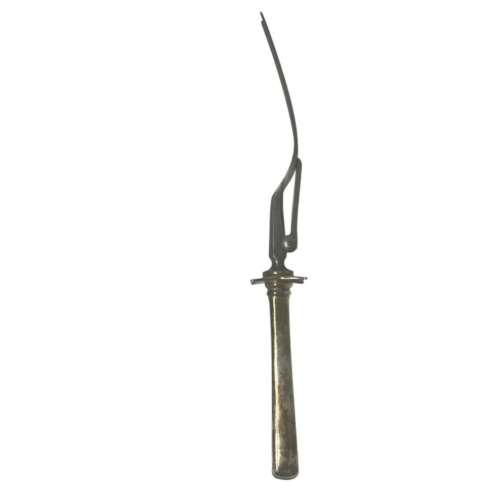 Antique Monogrammed‎ Silverplate Meat Carving Fork Hinged Guard 10 Inch